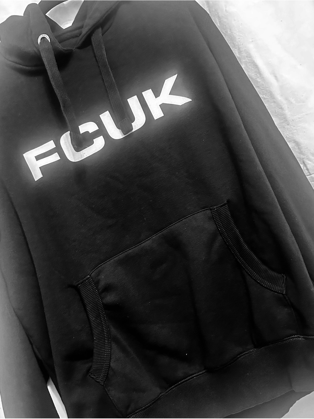 French Connection Black Crewneck Hoodie with White Logo XL
